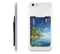 MMSJSBVY Beautiful Island in The Sea Mobile Phone Case Card Holder - Adhesive Pu Leather Id Case for The Back of Most Smartphones