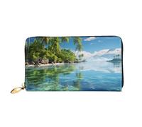 MMSJSBVY Beautiful Island in The Sea Women's Wallet, Leather Wallet with Zip, Long Clutch Bag