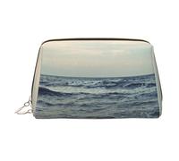 MMSJSBVY Beautiful Ocean Leather Makeup Bag, Large-Capacity Travel Storage Bag, Dual-Purpose Toiletries and Makeup Bag