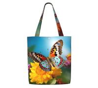 MMSJSBVY Beautiful Summer Butterfly Canvas Shoulder Tote Bag, Lightweight Polyester Shopping Tote, Reusable Daily Handbag For Work, School And Grocery