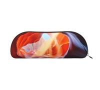 MMSJSBVY Beauty Antelope Canyon Leather Pencil Pouch - Half Round Organizer with Zipper for Pens, Cosmetics and Travel