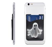 MMSJSBVY Black and Halloween Ghost Mobile Phone Case Card Holder - Adhesive Pu Leather Id Case for The Back of Most Smartphones