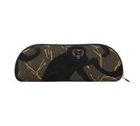 MMSJSBVY Black Gibbon Monkey Leather Pencil Pouch - Half Round Organizer with Zipper for Pens, Cosmetics and Travel