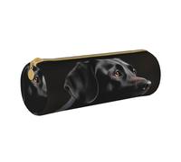 MMSJSBVY Black Labrador Cylinder Pencil Storage Bag, Leather Pencil Pouch, Lovely Large Capacity, Suitable for Students Office Travel Make-Up Brush Storage with Zip