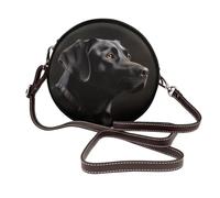 MMSJSBVY Black Labrador Ladies Leather Shoulder Round Bag, Detachable Shoulder Strap Crossbody Bag, Compact Commuter Bag