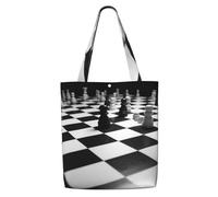 MMSJSBVY Black White Chess Checkerboard Canvas Shoulder Tote Bag, Lightweight Polyester Shopping Tote, Reusable Daily Handbag For Work, School And Grocery