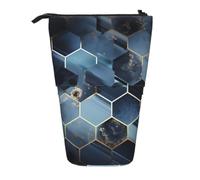 MMSJSBVY Blue Hexagons and Diamonds Retractable Pencil Case Standing Pencil Pouch Oxford Cloth Pen Organizer Zipper Stationery Bag for School Office