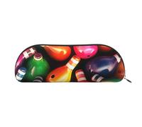 MMSJSBVY Bowling Balls Leather Pencil Pouch - Half Round Organizer with Zipper for Pens, Cosmetics and Travel