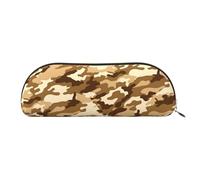 MMSJSBVY Brown Camouflage Leather Pencil Pouch - Half Round Organizer with Zipper for Pens, Cosmetics and Travel