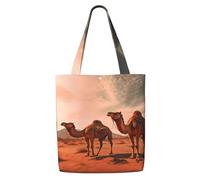 MMSJSBVY Camels Rest Desert Canvas Shoulder Tote Bag, Lightweight Polyester Shopping Tote, Reusable Daily Handbag For Work, School And Grocery