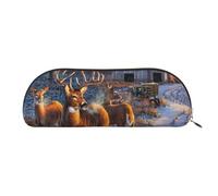 MMSJSBVY Camouflage Deer Leather Pencil Pouch - Half Round Organizer with Zipper for Pens, Cosmetics and Travel