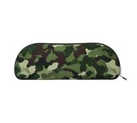 MMSJSBVY Camouflage Green Leather Pencil Pouch - Half Round Organizer with Zipper for Pens, Cosmetics and Travel