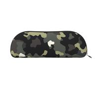 MMSJSBVY Camouflage Pattern Leather Pencil Pouch - Half Round Organizer with Zipper for Pens, Cosmetics and Travel