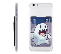 MMSJSBVY Cartoon Ghost Mobile Phone Case Card Holder - Adhesive Pu Leather Id Case for The Back of Most Smartphones