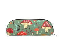 MMSJSBVY Cartoon Mushrooms Leather Pencil Pouch - Half Round Organizer with Zipper for Pens, Cosmetics and Travel