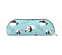 MMSJSBVY Cartoon Panda Bear Leather Pencil Pouch - Half Round Organizer with Zipper for Pens, Cosmetics and Travel