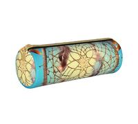 MMSJSBVY Catch Dream Net Cylinder Pencil Storage Bag, Leather Pencil Pouch, Lovely Large Capacity, Suitable for Students Office Travel Make-Up Brush Storage with Zip