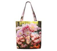 MMSJSBVY Cherry Blossom And Tulips Canvas Shoulder Tote Bag, Lightweight Polyester Shopping Tote, Reusable Daily Handbag For Work, School And Grocery