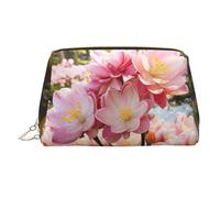 MMSJSBVY Cherry Blossom and Tulips Leather Makeup Bag, Large-Capacity Travel Storage Bag, Dual-Purpose Toiletries and Makeup Bag