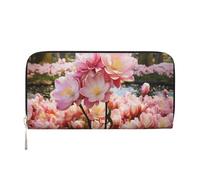 MMSJSBVY Cherry Blossom and Tulips Long Wallet for Women Leather Zipper Wallet Large Capacity Clutch Wallet with Card Slots