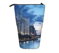 MMSJSBVY Chicago Illinois USA Retractable Pencil Case Standing Pencil Pouch Oxford Cloth Pen Organizer Zipper Stationery Bag for School Office