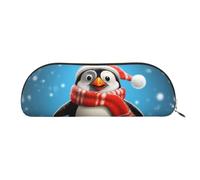 MMSJSBVY Christmas Funny Penguin Leather Pencil Pouch - Half Round Organizer with Zipper for Pens, Cosmetics and Travel