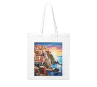 MMSJSBVY Cinque Terre Scenery Canvas Tote Bag, Large Canvas Handbag With Double-Sided Heat Transfer Print For Shopping Travel Work Gifts