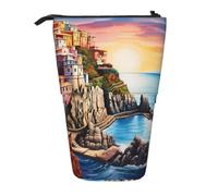 MMSJSBVY Cinque Terre Scenery Retractable Pencil Case Standing Pencil Pouch Oxford Cloth Pen Organizer Zipper Stationery Bag for School Office