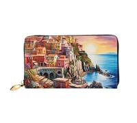 MMSJSBVY Cinque Terre Scenery Women's Wallet, Leather Wallet with Zip, Long Clutch Bag