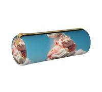 MMSJSBVY Cloudy Ice Cream Cylinder Pencil Storage Bag, Leather Pencil Pouch, Lovely Large Capacity, Suitable for Students Office Travel Make-Up Brush Storage with Zip