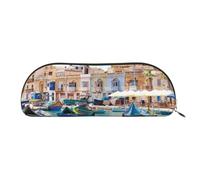 MMSJSBVY Coastal of Malta Leather Pencil Pouch - Half Round Organizer with Zipper for Pens, Cosmetics and Travel