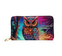 MMSJSBVY Color Owl Pattern Women's Wallet, Leather Wallet with Zip, Long Clutch Bag
