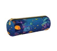 MMSJSBVY Colored Undersea World Cylinder Pencil Storage Bag, Leather Pencil Pouch, Lovely Large Capacity, Suitable for Students Office Travel Make-Up Brush Storage with Zip