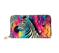 MMSJSBVY Colored Zebra Women's Wallet, Leather Wallet with Zip, Long Clutch Bag
