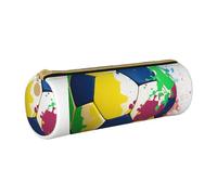 MMSJSBVY Colorful Football Cylinder Pencil Storage Bag, Leather Pencil Pouch, Lovely Large Capacity, Suitable for Students Office Travel Make-Up Brush Storage with Zip