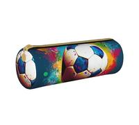 MMSJSBVY Colorful Football Cylinder Pencil Storage Bag, Leather Pencil Pouch, Lovely Large Capacity, Suitable for Students Office Travel Make-Up Brush Storage with Zip