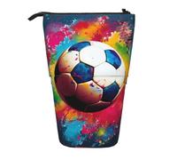 MMSJSBVY Colorful Football Retractable Pencil Case Standing Pencil Pouch Oxford Cloth Pen Organizer Zipper Stationery Bag for School Office