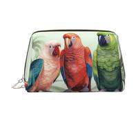 MMSJSBVY Colorful Parrots On Tree Leather Makeup Bag, Large-Capacity Travel Storage Bag, Dual-Purpose Toiletries and Makeup Bag