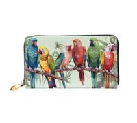 MMSJSBVY Colorful Parrots On Tree Women's Wallet, Leather Wallet with Zip, Long Clutch Bag