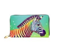 MMSJSBVY Colorful Zebra Women's Wallet, Leather Wallet with Zip, Long Clutch Bag