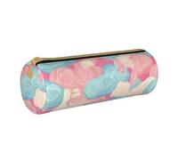 MMSJSBVY Cotton Candy Cylinder Pencil Storage Bag, Leather Pencil Pouch, Lovely Large Capacity, Suitable for Students Office Travel Make-Up Brush Storage with Zip
