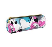 MMSJSBVY Cow Hide with Hearts Moo Love Cylinder Pencil Storage Bag, Leather Pencil Pouch, Lovely Large Capacity, Suitable for Students Office Travel Make-Up Brush Storage with Zip
