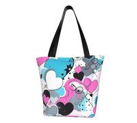 MMSJSBVY Cow Hide With Hearts Moo Love Women'S Handbag Shopping Bag, Large Capacity Tote Bag, Suitable For Shopping, Beach Trips, And Fitness