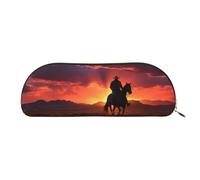 MMSJSBVY Cowboy West Leather Pencil Pouch - Half Round Organizer with Zipper for Pens, Cosmetics and Travel