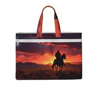 MMSJSBVY Cowboy West Stylish Canvas Document Bag, Large Capacity Tote With Dual Zipper Pockets For Commuting And Study