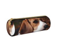 MMSJSBVY Cute Beagle Cylinder Pencil Storage Bag, Leather Pencil Pouch, Lovely Large Capacity, Suitable for Students Office Travel Make-Up Brush Storage with Zip