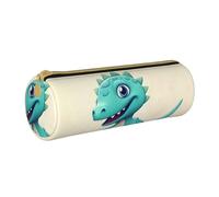 MMSJSBVY Cute Cartoon Dinosaurs Cylinder Pencil Storage Bag, Leather Pencil Pouch, Lovely Large Capacity, Suitable for Students Office Travel Make-Up Brush Storage with Zip