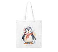 MMSJSBVY Cute Cartoon Penguin Canvas Tote Bag, Large Canvas Handbag With Double-Sided Heat Transfer Print For Shopping Travel Work Gifts