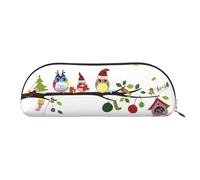 MMSJSBVY Cute Christmas Owls On Branch Leather Pencil Pouch - Half Round Organizer with Zipper for Pens, Cosmetics and Travel
