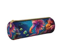 MMSJSBVY Cute Dolphin Cylinder Pencil Storage Bag, Leather Pencil Pouch, Lovely Large Capacity, Suitable for Students Office Travel Make-Up Brush Storage with Zip